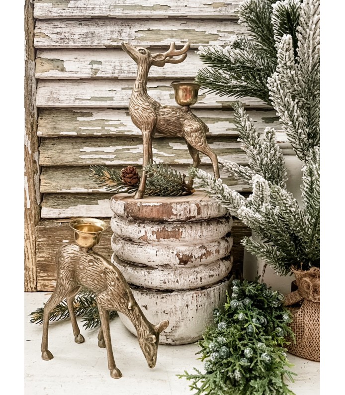 Vintage Brass Reindeer Set - Set of 2 - Candleholders - Holiday